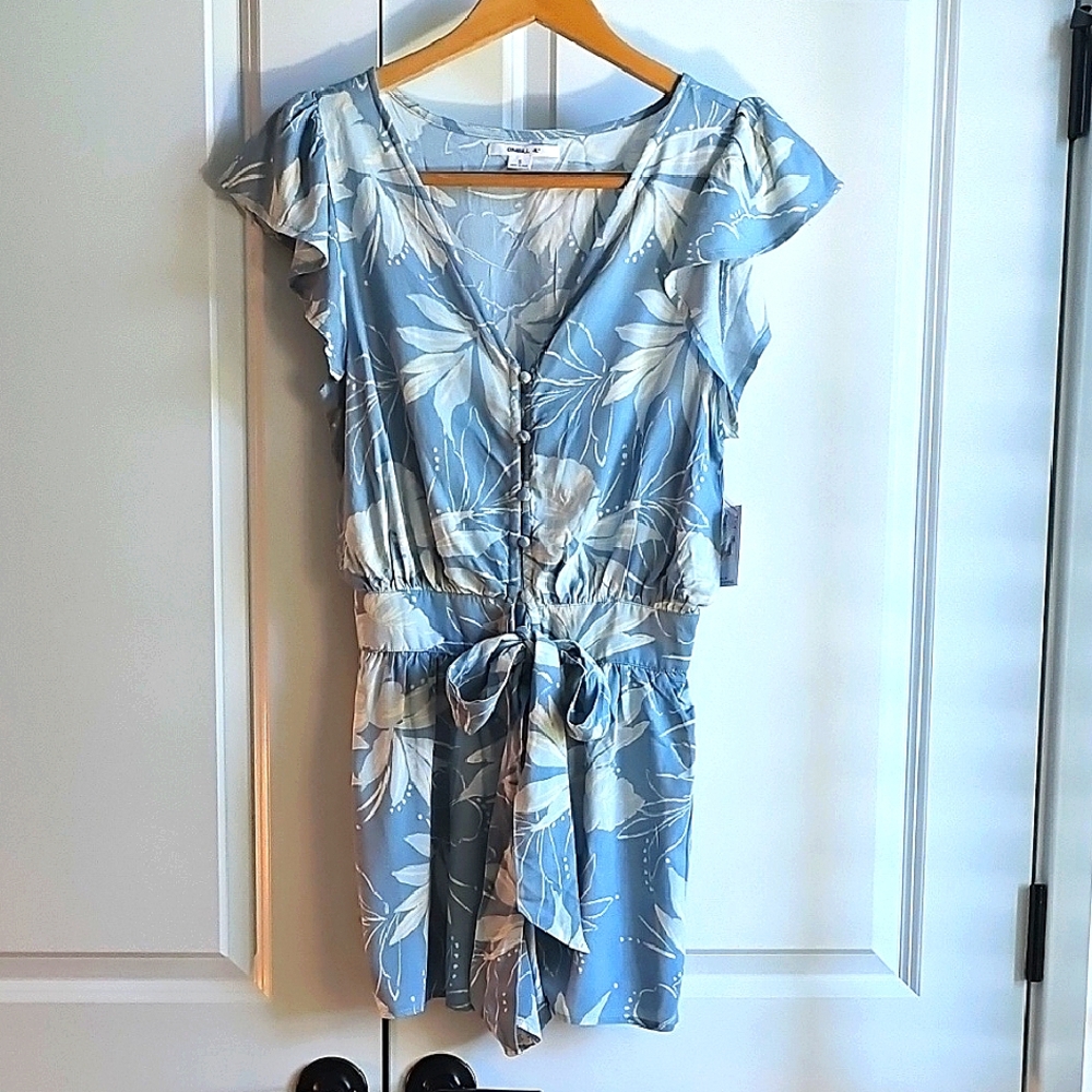 O'Neill Blue V-Neck Flutter Sleeve Mini Dress With Shorts